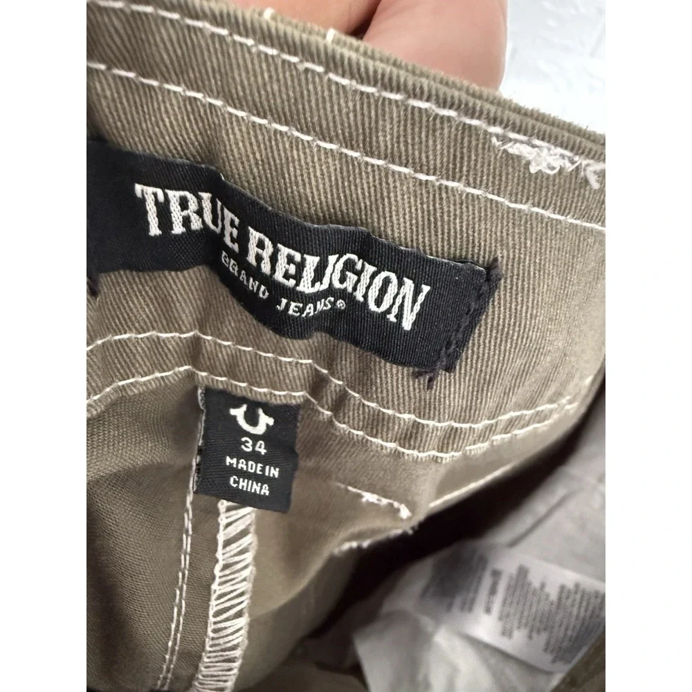 True Religion Mens Baggy SN Cargo Pants Khaki Kalamata 34 700248